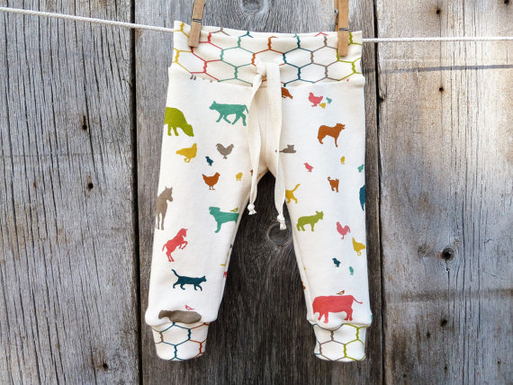 Organic baby clothes, farm baby, gender neutral baby gift, organic baby leggings,winter baby clothes,horse baby,homestead baby,cuff leggings
