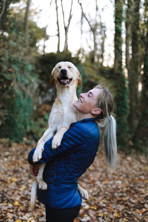 laughing dog and owner